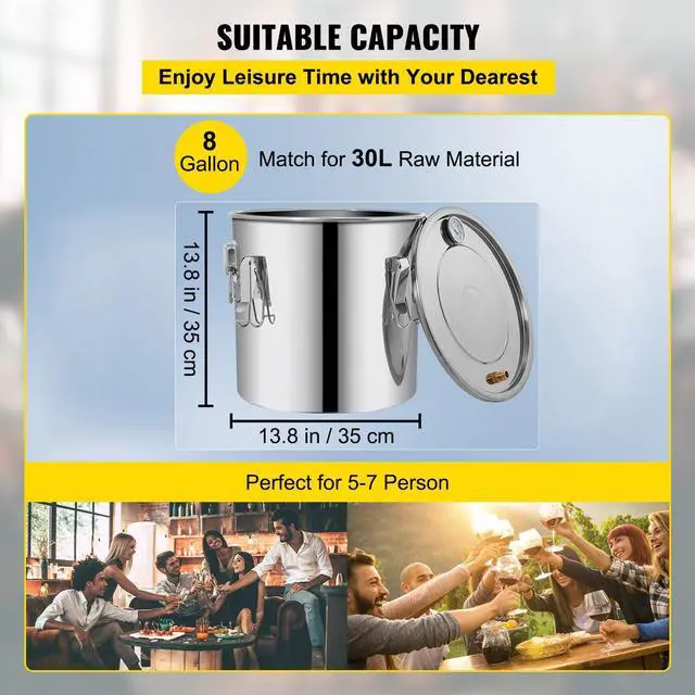 Alt view image 3 of 7 - Moonshine Still 9.6Gal 38L Stainless Steel Water Alcohol Distiller Copper Tube Home Brewing Kit Build-in Thermometer for DIY Whisky Wine Brandy, Sliver