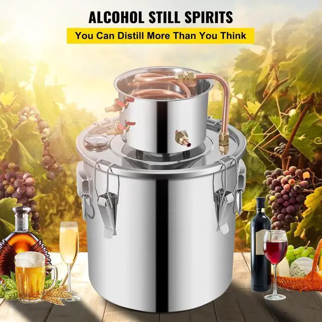 Alt view image 2 of 7 - Moonshine Still 9.6Gal 38L Stainless Steel Water Alcohol Distiller Copper Tube Home Brewing Kit Build-in Thermometer for DIY Whisky Wine Brandy, Sliver