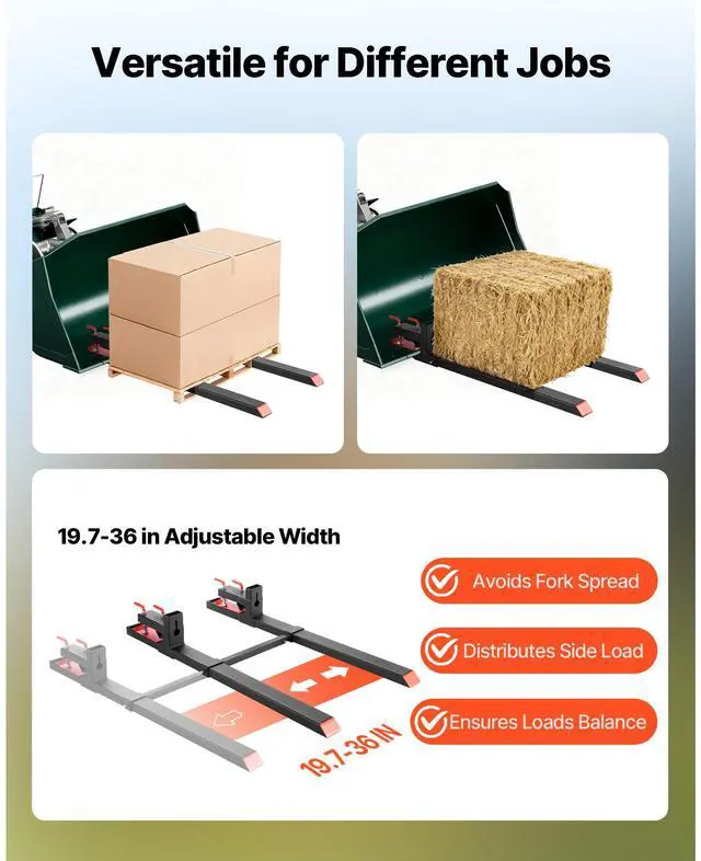 Alt view image 4 of 7 - Pallet Forks, 4000 lbs Clamp on Pallet Forks, 60-Inch Total Length Heavy-Duty Tractor Fork with Adjustable Stabilizer Bar for Tractor Attachments, Loader Bucket, and Skid Steer, Black