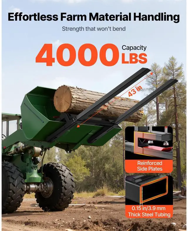 Alt view image 2 of 7 - Pallet Forks, 4000 lbs Clamp on Pallet Forks, 60-Inch Total Length Heavy-Duty Tractor Fork with Adjustable Stabilizer Bar for Tractor Attachments, Loader Bucket, and Skid Steer, Black