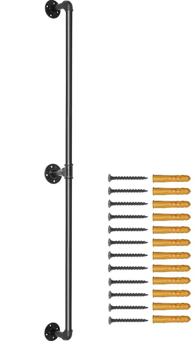 Main image of Pipe Stair Handrail, 4FT Staircase Handrail, 440LBS Load Capacity Carbon Steel Pipe Handrail, Industrial Pipe Handrail with Wall Mount Support, Round Corner Wall Handrailings for Indoor, Outdoor