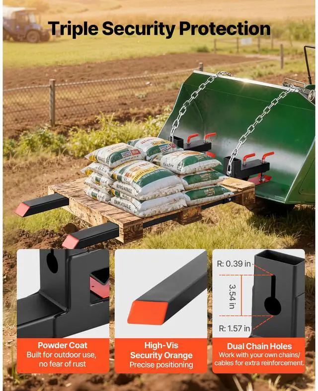 Alt view image 6 of 7 - Pallet Forks, 4000 lbs Clamp on Pallet Forks, 60-Inch Total Length Heavy-Duty Tractor Fork with Adjustable Stabilizer Bar for Tractor Attachments, Loader Bucket, and Skid Steer, Black