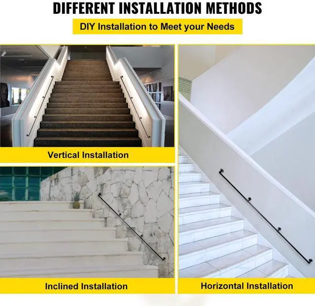 Alt view image 7 of 8 - VEVOR Pipe Stair Handrail, 10FT Staircase Handrail, 440LBS Load Capacity Carbon Steel Pipe Handrail, Industrial Pipe Handrail with Wall Mount Support, Round Corner Wall Handrailing for Indoor, Outdoor