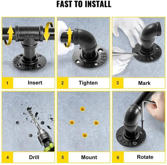 Alt view image 5 of 8 - VEVOR Pipe Stair Handrail, 10FT Staircase Handrail, 440LBS Load Capacity Carbon Steel Pipe Handrail, Industrial Pipe Handrail with Wall Mount Support, Round Corner Wall Handrailing for Indoor, Outdoor