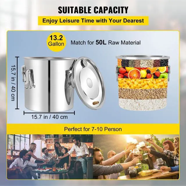 Alt view image 3 of 7 - Alcohol Still 13.2Gal/50L, Alcohol Distiller with Circulating Pump, Alcohol Still Copper Tube, Whiskey Distilling Kit with Build-In Thermometer, Whiskey Making Kit for DIY Alcohol, Stainless Ste