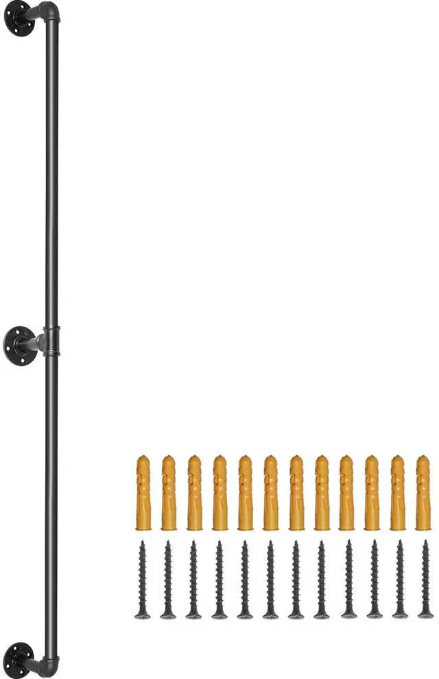 Main image of Pipe Stair Handrail, 6FT Staircase Handrail, 440LBS Load Capacity Carbon Steel Pipe Handrail, Industrial Pipe Handrail with Wall Mount Support, Round Corner Wall Handrailings for Indoor, Outdoor