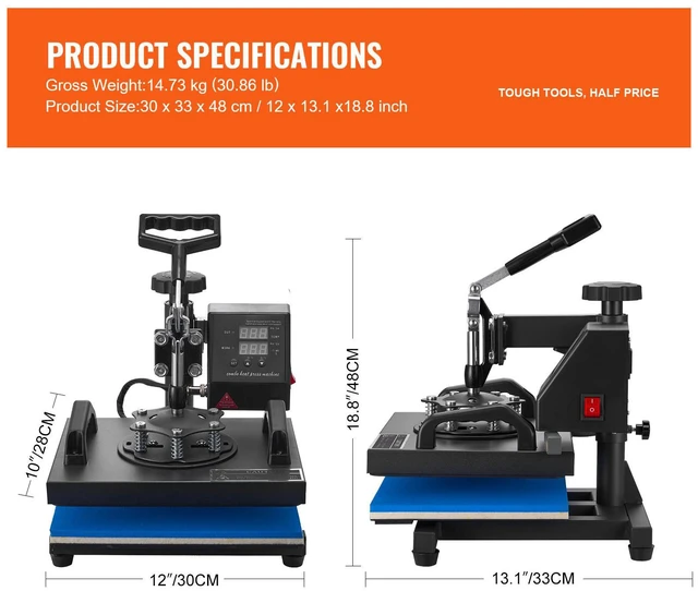 Alt view image 7 of 8 - Heat Press, 12x10Inch T-Shirt Press Machine, T-shirt Press Heat Press 30x23cm Printing Machine Heat Transfer Sublimation Machine for T-shirts