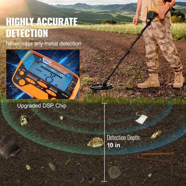 Alt view image 9 of 14 - VEVOR Metal Detector for Adults & Kids, 10 Inch Waterproof Search Coil with LCD Display 7 Modes, Adjustable 41''-52'' Aluminum Stem, DSP Chip Higher Accuracy Gold Detector 10'' Detection Depth