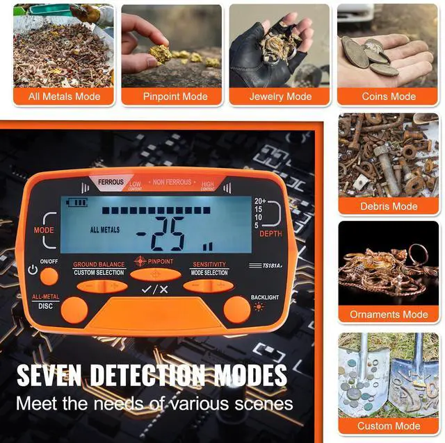 Alt view image 11 of 14 - VEVOR Metal Detector for Adults & Kids, 10 Inch Waterproof Search Coil with LCD Display 7 Modes, Adjustable 41''-52'' Aluminum Stem, DSP Chip Higher Accuracy Gold Detector 10'' Detection Depth