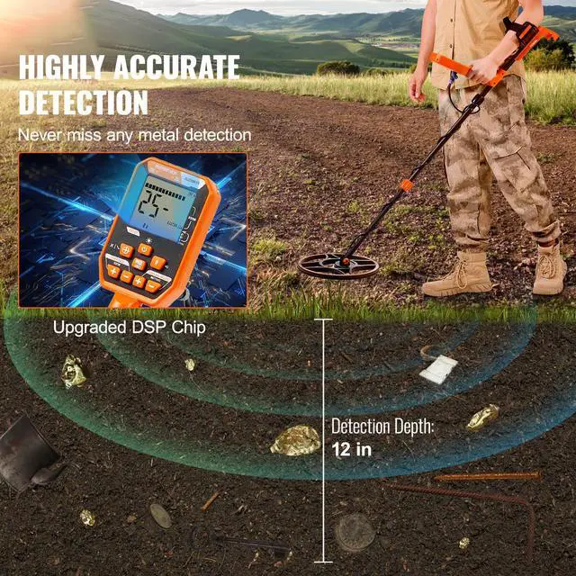 Alt view image 9 of 14 - VEVOR Waterproof Metal Detector, 12" Coil, Professional Rechargeable Gold Detector, 39-50 in Adjustable with LCD 7 Modes Advanced DSP Chip Bluetooth Headset, IP68 for Detecting Gold Treasure Hunting