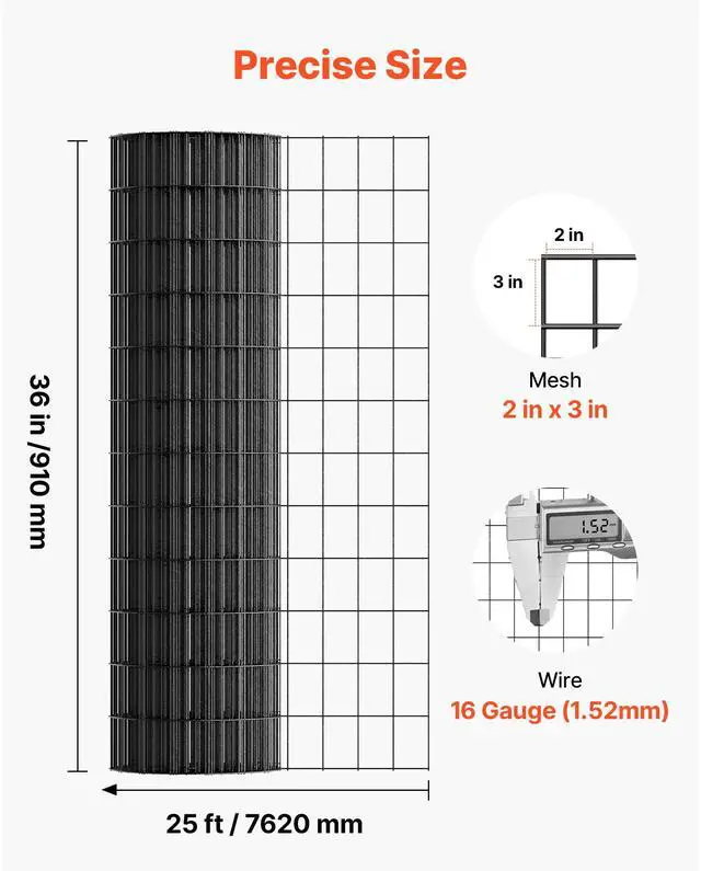 Alt view image 4 of 8 - VEVOR Hardware Cloth 36 in x 25 ft, 2 x 3 in Mesh 16 Gauge Galvanized Wire Mesh Roll, Weather-Resistant Vinyl Coated Chicken Wire Fencing, Heavy Duty Welded Garden Plant Fencing for Rabbit Cage Snake