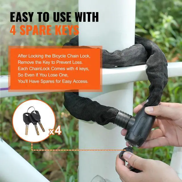 Alt view image 7 of 8 - VEVOR Bike Chain Lock, 3.94 Ft Combination Bicycle Chain Lock with 4 Keys, Heavy Duty Anti-Theft High Security Bike Locks, Perfect for Bike, Motorcycle, Scooter, Bicycle, Door, Fence or Gate, 8mm