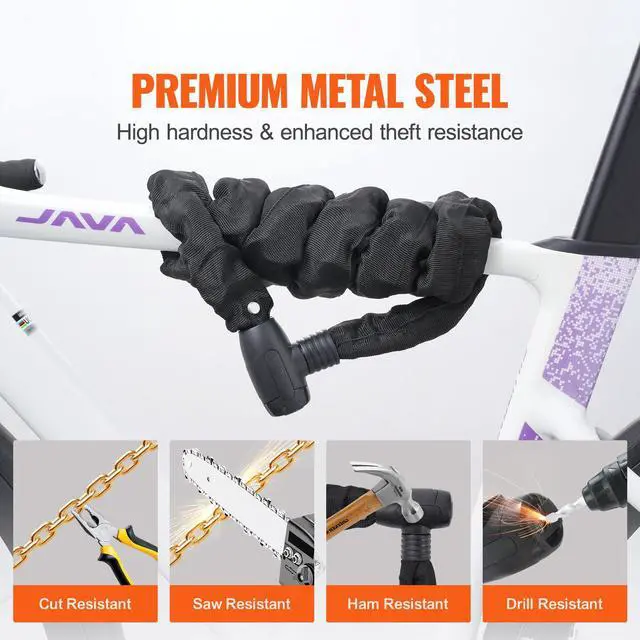 Alt view image 3 of 8 - VEVOR Bike Chain Lock, 3.94 Ft Combination Bicycle Chain Lock with 4 Keys, Heavy Duty Anti-Theft High Security Bike Locks, Perfect for Bike, Motorcycle, Scooter, Bicycle, Door, Fence or Gate, 8mm