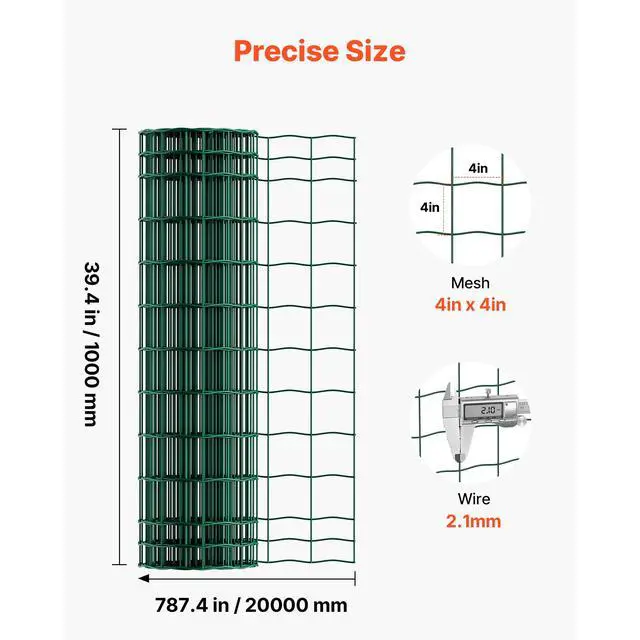 Alt view image 4 of 8 - VEVOR Farm Fence, 39 x 787 in, 4 x 4 in Mesh 2.1mm Galvanized Steel Wire Fencing for Cattle, Hog & Sheep, Heavy Duty Vinyl Coated Livestock Fence for Animal Enclosures, Cage Wire, Garden Fences, Green