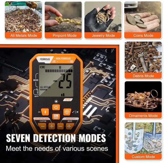 Alt view image 12 of 14 - VEVOR Waterproof Metal Detector, 12" Coil, Professional Rechargeable Gold Detector, 39-50 in Adjustable with LCD 7 Modes Advanced DSP Chip Bluetooth Headset, IP68 for Detecting Gold Treasure Hunting