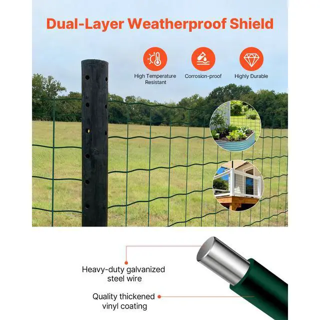 Alt view image 5 of 8 - VEVOR Farm Fence, 39 x 787 in, 4 x 4 in Mesh 2.1mm Galvanized Steel Wire Fencing for Cattle, Hog & Sheep, Heavy Duty Vinyl Coated Livestock Fence for Animal Enclosures, Cage Wire, Garden Fences, Green