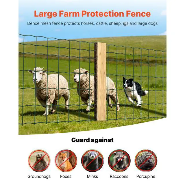 Alt view image 3 of 8 - VEVOR Farm Fence, 39 x 787 in, 4 x 4 in Mesh 2.1mm Galvanized Steel Wire Fencing for Cattle, Hog & Sheep, Heavy Duty Vinyl Coated Livestock Fence for Animal Enclosures, Cage Wire, Garden Fences, Green