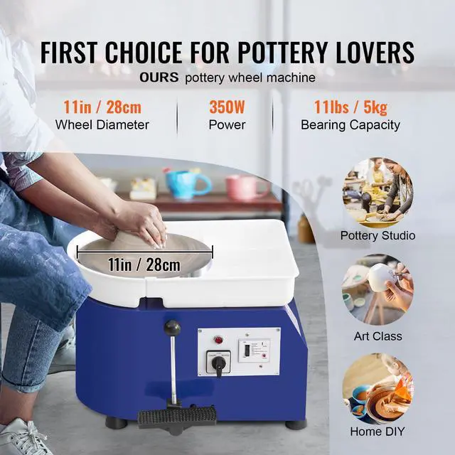 Alt view image 10 of 15 - VEVOR Pottery Wheel, 11in Ceramic Wheel Forming Machine, Adjustable 0-300RPM Speed Handle and Foot Pedal Control, ABS Detachable Basin Sculpting Tool Apron Accessory Kit for Work Art Craft DIY 350W