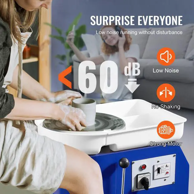 Alt view image 13 of 15 - VEVOR Pottery Wheel, 11in Ceramic Wheel Forming Machine, Adjustable 0-300RPM Speed Handle and Foot Pedal Control, ABS Detachable Basin Sculpting Tool Apron Accessory Kit for Work Art Craft DIY 350W