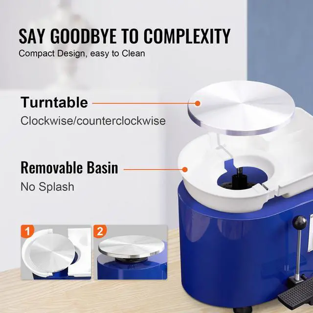 Alt view image 14 of 15 - VEVOR Pottery Wheel, 11in Ceramic Wheel Forming Machine, Adjustable 0-300RPM Speed Handle and Foot Pedal Control, ABS Detachable Basin Sculpting Tool Apron Accessory Kit for Work Art Craft DIY 350W