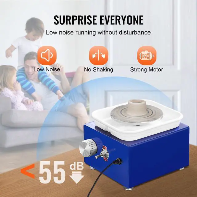 Alt view image 14 of 15 - VEVOR Mini Pottery Wheel, 2 Turntables 2.6in / 3.9in Ceramic Wheel Forming Machine, Adjustable 0-300RPM Speed ABS Detachable Basin, Sculpting Tools Apron Accessory Kit for Work Art Craft DIY