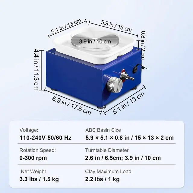 Alt view image 15 of 15 - VEVOR Mini Pottery Wheel, 2 Turntables 2.6in / 3.9in Ceramic Wheel Forming Machine, Adjustable 0-300RPM Speed ABS Detachable Basin, Sculpting Tools Apron Accessory Kit for Work Art Craft DIY