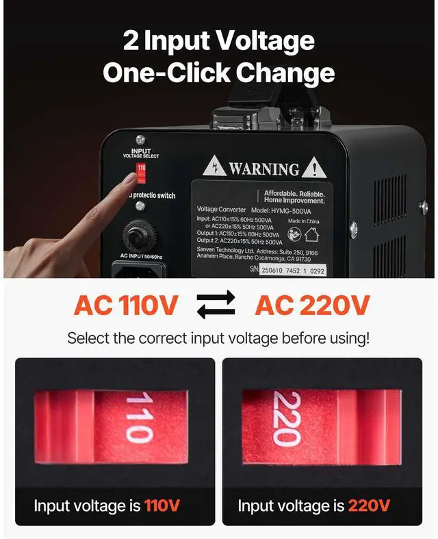 Alt view image 3 of 8 - VEVOR Voltage Converter Transformer 500VA Step Up/Down 110V to 220V/220V to 110V