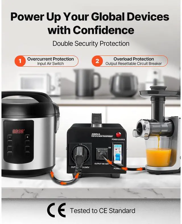 Alt view image 4 of 8 - VEVOR Voltage Converter Transformer 500VA Step Up/Down 110V to 220V/220V to 110V