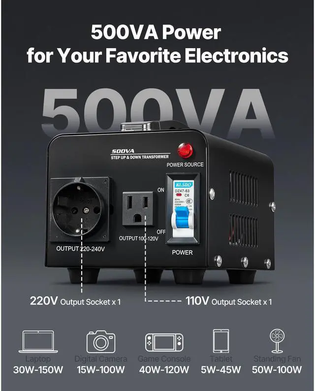 Alt view image 5 of 8 - VEVOR Voltage Converter Transformer 500VA Step Up/Down 110V to 220V/220V to 110V