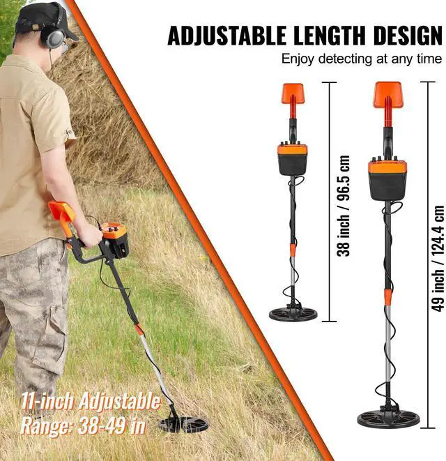 Alt view image 10 of 14 - VEVOR Metal Detector for Adults & Kids, 8 Inch Waterproof Search Coil with High Accuracy Pointer Display, Adjustable 38''-49'' Gold Detector, Lightweight Aluminum Stem for Detecting Gold Treasure