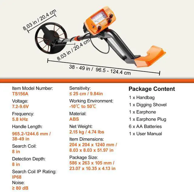 Alt view image 14 of 14 - VEVOR Metal Detector for Adults & Kids, 8 Inch Waterproof Search Coil with High Accuracy Pointer Display, Adjustable 38''-49'' Gold Detector, Lightweight Aluminum Stem for Detecting Gold Treasure