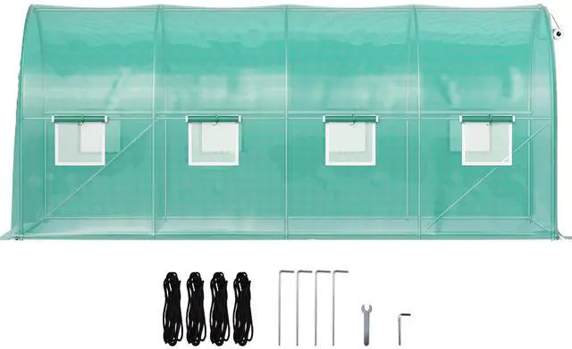 Alt view image 9 of 15 - VEVOR Walk-in Tunnel Greenhouse, 15 x 7 x 7 ft Portable Plant Hot House w/ Galvanized Steel Hoops, 1 Top Beam, Diagonal Poles, Zippered Door & 8 Roll-up Windows, Green