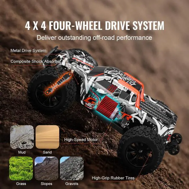 Alt view image 9 of 14 - Remote Control Car 1:14 Scale Kids RC Car All Terrain 4WD Off-Road Truck
