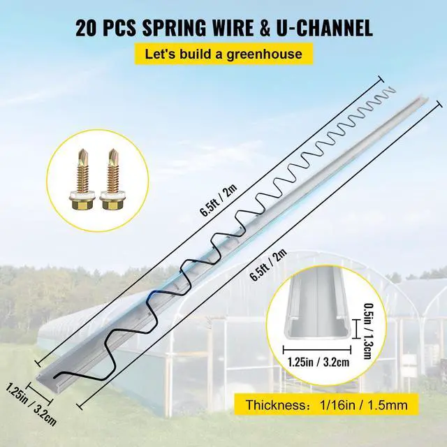 Alt view image 2 of 7 - Spring Wire and Lock Channel,6.56ft Spring Lock & U-Channel Bundle for Greenhouse, 20 Packs PE Coated Spring Wire & Aluminum Alloy Channel, Plastic Poly Film or Shade Cloth Attachment with Screw