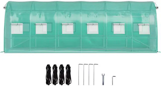 Alt view image 9 of 15 - VEVOR Walk-in Tunnel Greenhouse, 20 x 10 x 7 ft Portable Plant Hot House w/ Galvanized Steel Hoops, 3 Top Beams, Diagonal Poles, 2 Zippered Doors & 12 Roll-up Windows, Green