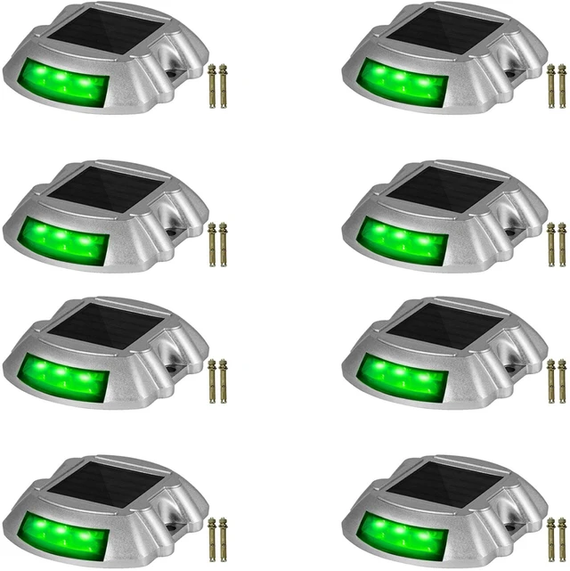 Main image of Driveway Lights, 8-Pack Solar Driveway Lights with Switch Button, Solar Deck Lights Waterproof, Wireless Dock Lights 6 LEDs for Path Warning Garden Walkway Sidewalk Steps, LED Bright Green