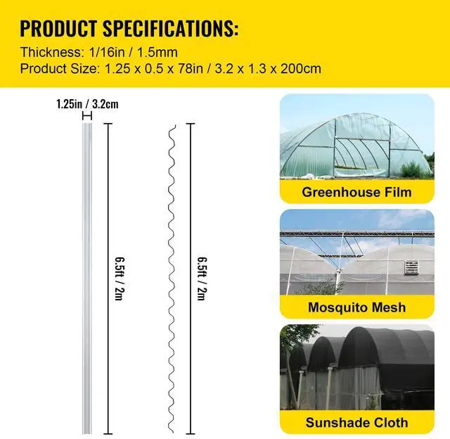 Alt view image 8 of 8 - VEVOR Spring Wire and Lock Channel, 6.56ft Spring Lock & U-Channel Bundle for Greenhouse, 50 Packs PE Coated Spring Wire & Aluminum Alloy Channel, Plastic Poly Film or Shade Cloth Attachment with Scre