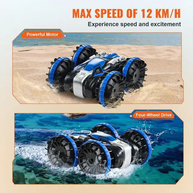 Alt view image 10 of 14 - VEVOR Amphibious Remote Control Car Boat 2.4 GHz 4WD RC Boat Kids Adults Blue