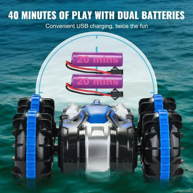 Alt view image 13 of 14 - VEVOR Amphibious Remote Control Car Boat 2.4 GHz 4WD RC Boat Kids Adults Blue