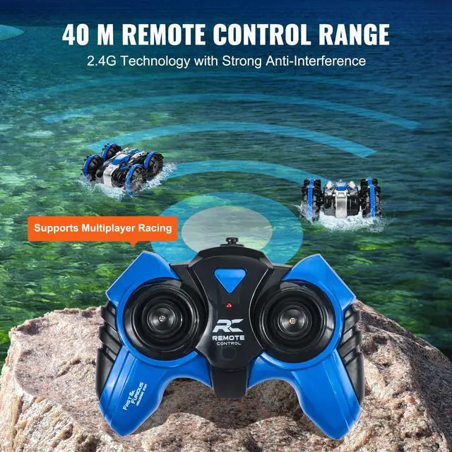 Alt view image 12 of 14 - VEVOR Amphibious Remote Control Car Boat 2.4 GHz 4WD RC Boat Kids Adults Blue