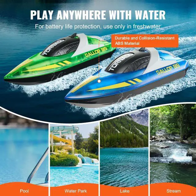 Alt view image 11 of 14 - VEVOR 2 PCS RC Boat 2.4 GHz Remote Control Racing Boat 12 km/h Kids Adults Gift