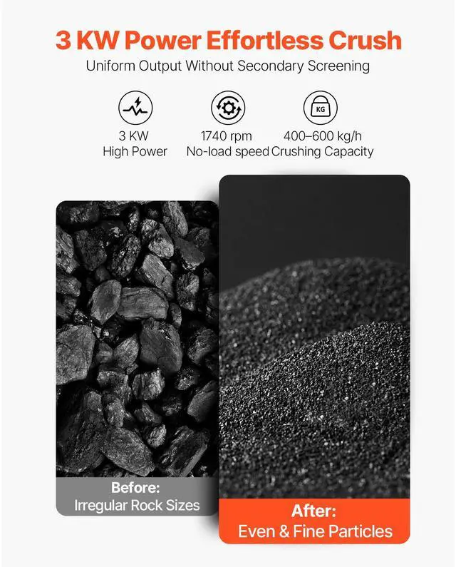Alt view image 3 of 7 - Hammer Crusher, 3KW 220V Electric Rock Stone Shatter Grinder, Glass Crushing Machine with 400 to 600 kg/h Crushing Capacity, Coal Crusher Milling Machine with 0.12/0.24/0.4 inch Sieve Screens
