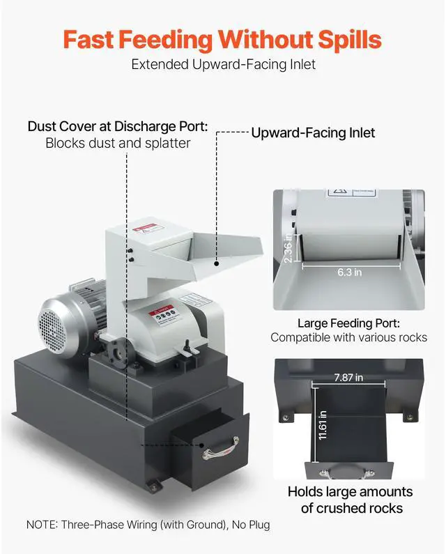 Alt view image 5 of 7 - Hammer Crusher, 3KW 220V Electric Rock Stone Shatter Grinder, Glass Crushing Machine with 400 to 600 kg/h Crushing Capacity, Coal Crusher Milling Machine with 0.12/0.24/0.4 inch Sieve Screens