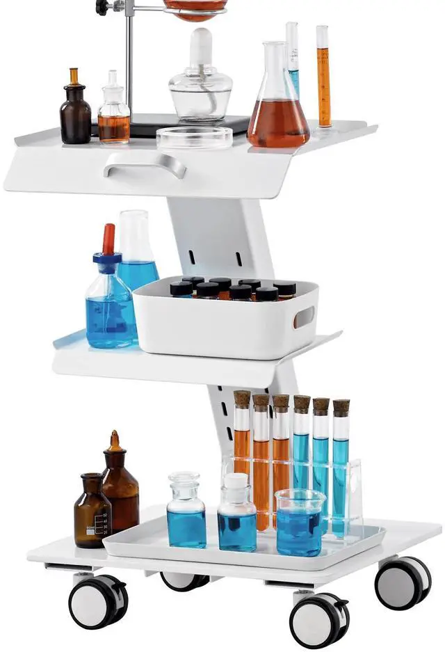 Alt view image 8 of 14 - VEVOR Lab Trolley, 3-Layer Rolling Lab Cart, Metal Mobile Trolley with Swivel Wheels, Tray Rolling Clinic Cart 220 lbs Weight Capacity, for Lab, Clinic, Beauty and Salon