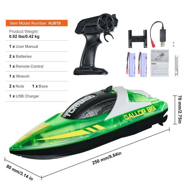 Alt view image 14 of 14 - VEVOR Christmas gifts! RC Boat 2.4 GHz Remote Control Racing Boat 12 km/h Kids Adults Gift Green