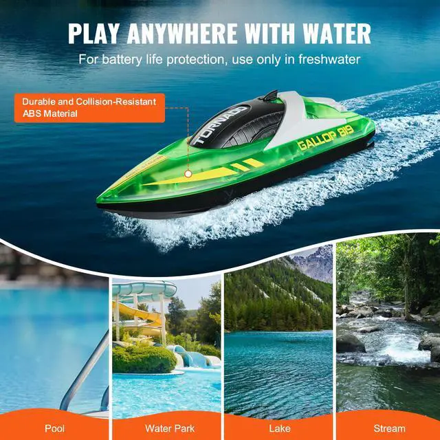 Alt view image 11 of 14 - VEVOR Christmas gifts! RC Boat 2.4 GHz Remote Control Racing Boat 12 km/h Kids Adults Gift Green