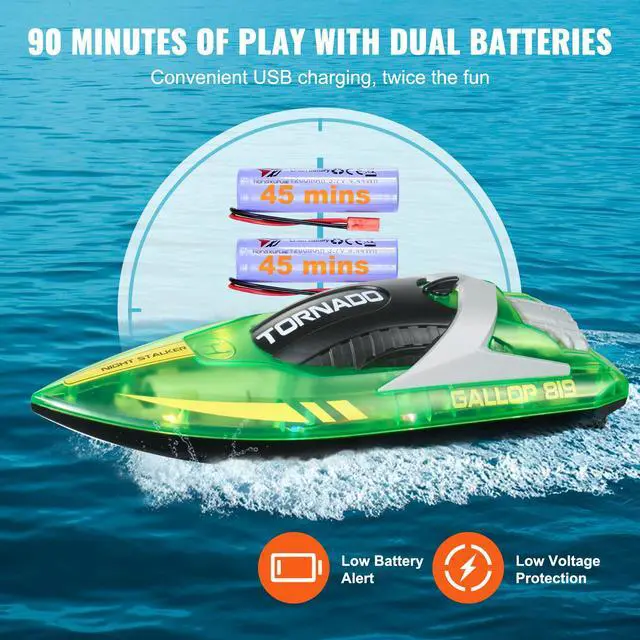 Alt view image 13 of 14 - VEVOR Christmas gifts! RC Boat 2.4 GHz Remote Control Racing Boat 12 km/h Kids Adults Gift Green