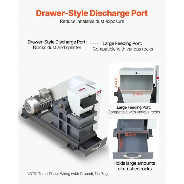 Alt view image 5 of 7 - Jaw Crusher Machine, 2.2KW High Power Rock Stone Crush Machine, 6.10 x 5.12 inch Feeding Port, 1740 RPM Speed Stone Shatter Grinder, Electric Stone Shatter 220V, for Rock Coal Glass Bottle