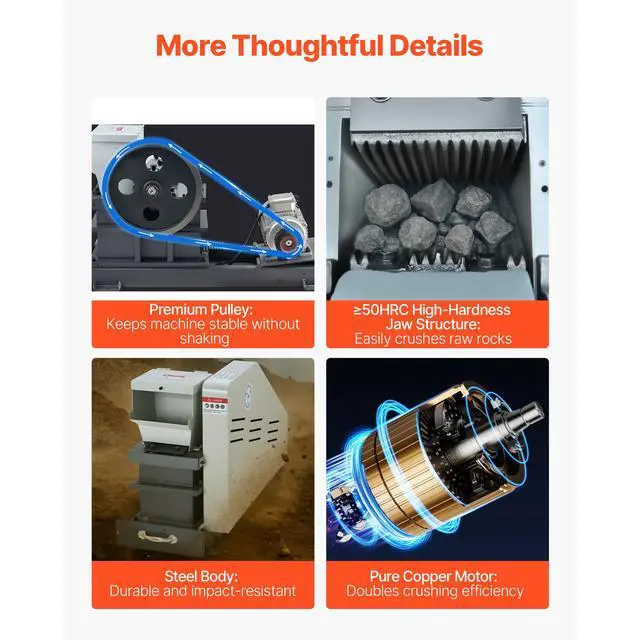 Alt view image 6 of 7 - Jaw Crusher Machine, 2.2KW High Power Rock Stone Crush Machine, 6.10 x 5.12 inch Feeding Port, 1740 RPM Speed Stone Shatter Grinder, Electric Stone Shatter 220V, for Rock Coal Glass Bottle