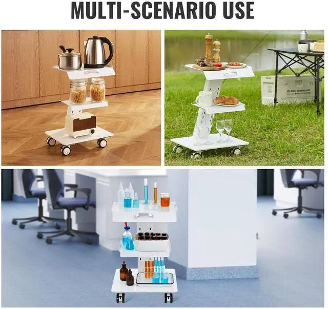 Alt view image 13 of 14 - VEVOR Lab Trolley, 3-Layer Rolling Lab Cart, Metal Mobile Trolley with Swivel Wheels, Tray Rolling Clinic Cart 220 lbs Weight Capacity, for Lab, Clinic, Beauty and Salon